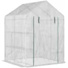 Outsunny Foliengewächshaus Begehbares Gewächshaus Mit 4 Regalebenen Tomatengewächshaus Treibhaus Frühbeet Mit Reißverschlusstüren Weiß Stahl PE-Kunststoff 143 X 143 X 195 Cm
