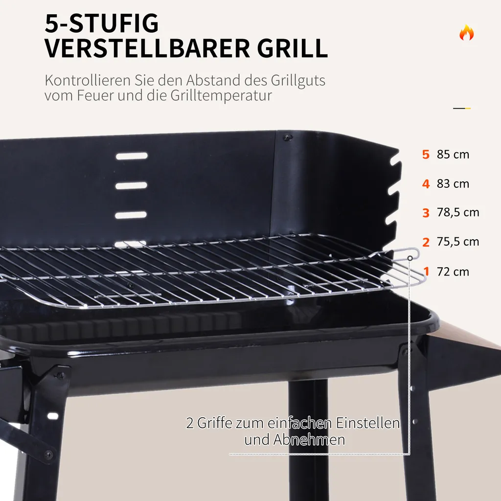 Outsunny Grillwagen Grillstation Standgrill Mit Windschutz 2 X Ablagefach Höhenverstellbar Grillrost Metall Schwarz 83 X 45 X 87 Cm 6 Outsunny Grillwagen Grillstation Standgrill Mit Windschutz 2 X Ablagefach Höhenverstellbar Grillrost Metall Schwarz 83 X 45 X 87 Cm – Bild 4