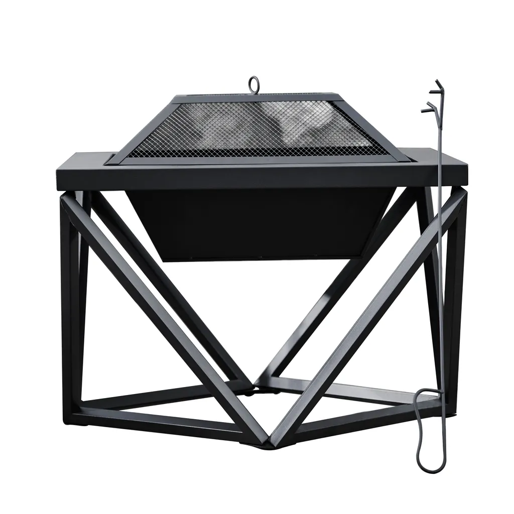 Teamson Home Garten Große Holzbefeuerte Feuerstelle, Gartenmöbel, Kaminofen, Feuerstellenheizung, Holzbrenner Aus Metall Mit Schürhaken Und Deckel, Schwarz Geometrisch 9 Teamson Home Garten Große Holzbefeuerte Feuerstelle, Gartenmöbel, Kaminofen, Feuerstellenheizung, Holzbrenner Aus Metall Mit Schürhaken Und Deckel, Schwarz Geometrisch – Bild 7