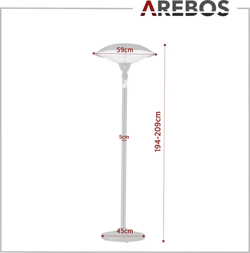 AREBOS - Standheizstrahler, Wärmelampe, Terrassenheizstrahler, 2 Heizstufen, Schwarz 11 AREBOS - Standheizstrahler, Wärmelampe, Terrassenheizstrahler, 2 Heizstufen, Schwarz – Bild 9