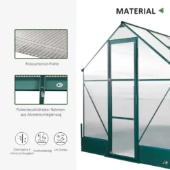 Outsunny Gewächshaus Für Den Garten, Vielseitig Nutzbar Als Treibhaus, Tomatenhaus, Frühbeet Und Pflanzenhaus, 4 Mm PC Sonnenschutzplatte, Aluminium, Transparent+Grün, 250x190x219 Cm -Günstiges Laube Lust Geschäft f8029ea11a49bbab15f72d950a3e92d6
