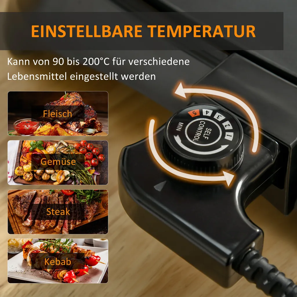 HOMCOM OMCOM Elektrogrill Tischgrill Elektrisch Mit Regelbarer Thermostat Antihaftbeschichtete Grillplatte 1600 W BBQ Indoor-Grill Teppanyaki Mit Abtropfschale 53,5 X 31 X 8 Cm 6 HOMCOM OMCOM Elektrogrill Tischgrill Elektrisch Mit Regelbarer Thermostat Antihaftbeschichtete Grillplatte 1600 W BBQ Indoor-Grill Teppanyaki Mit Abtropfschale 53,5 X 31 X 8 Cm – Bild 4