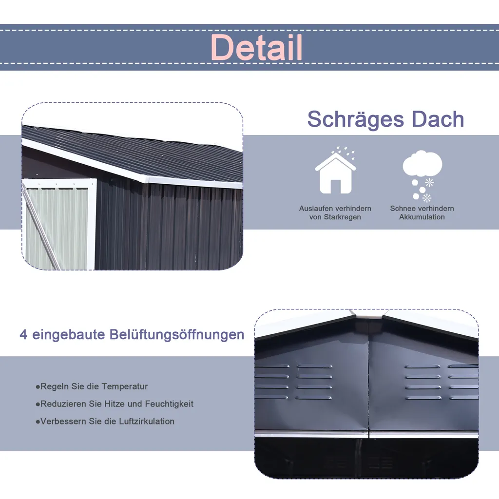 Metall XXXL Gerätehaus 305x254x191cm Mit Fundament Satteldach Geräteschuppen Garten Schuppen Pultdach Schwarz 6 Metall XXXL Gerätehaus 305x254x191cm Mit Fundament Satteldach Geräteschuppen Garten Schuppen Pultdach Schwarz – Bild 4