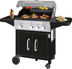 ProfiCook® Gasgrill 3 Brenner + 1 Seitenbrenner, Gas Grill Inkl. Gusseisen-Roste, Gasdruckminderer Und Schlauch, Für 5kg Gasflasche, Gasgrill Mit Kochplatte Und Temperaturanzeige , PC GG 1219