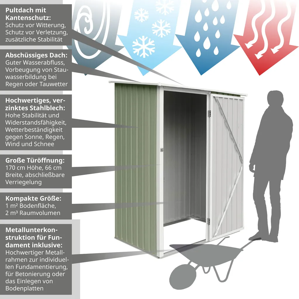 HATTORO P80 Geräteschuppen Metall Gartenschrank Geräteschrank Metallschrank 130x80x186 Cm Hellgrün 6 HATTORO P80 Geräteschuppen Metall Gartenschrank Geräteschrank Metallschrank 130x80x186 Cm Hellgrün – Bild 4