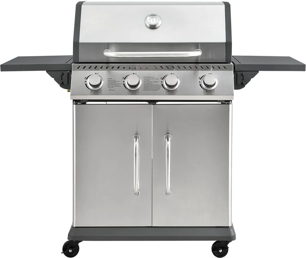 Juskys Gasgrill Kansas Mit 4 Brenner 12 KW, BBQ Grill Mit Gusseisen-Grillrost, Warmhalterost & Thermometer, XL Grillwagen 2 Seitenablagen & 4 Räder 9 Juskys Gasgrill Kansas Mit 4 Brenner 12 KW, BBQ Grill Mit Gusseisen-Grillrost, Warmhalterost & Thermometer, XL Grillwagen 2 Seitenablagen & 4 Räder – Bild 7