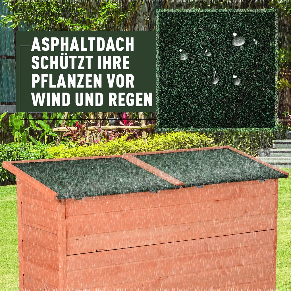 Outsunny Gartenhaus, Gerätehaus Mit 3 Fächern, Geräteschuppen Mit Fachböden, 2 Türen, Asphaltdach, Massivholz Natur 128 X 50 X 82/90 Cm 8 Outsunny Gartenhaus, Gerätehaus Mit 3 Fächern, Geräteschuppen Mit Fachböden, 2 Türen, Asphaltdach, Massivholz Natur 128 X 50 X 82/90 Cm – Bild 6