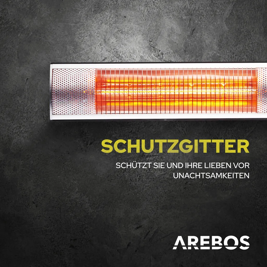 AREBOS Infrarot Heizstrahler Mit Fernbedienung, 3000W, 3 Heizstufen, Terrassenheizer, Wand-Heizstrahler, Silber 8 AREBOS Infrarot Heizstrahler Mit Fernbedienung, 3000W, 3 Heizstufen, Terrassenheizer, Wand-Heizstrahler, Silber – Bild 6