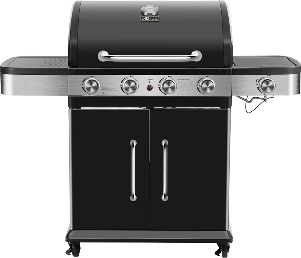 El Fuego Gasgrill / Grillwagen Burlington 4 Brenner +1 Seitenbrenner, Grillfäche 70x42cm 9 El Fuego Gasgrill / Grillwagen Burlington 4 Brenner +1 Seitenbrenner, Grillfäche 70x42cm – Bild 7