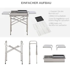 Outsunny Holzkohlegrill Grill BBQ Standgrill Holzkohle Kohlegrill Gartengrill, Edelstahl, Silber, 104 X 30 X 68 Cm -Günstiges Laube Lust Geschäft fbe0c5cd60899ac998db1c4a6adac2a5