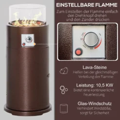 Outsunny Heizstrahler Gas Für Terrasse Runde Gas Feuerstelle Mit Lavagestein Terrassenheizer Mit Glasschutz 10,5 KW Metall Glas Bronze Ø40 X 86H Cm -Günstiges Laube Lust Geschäft fcdc60c03839a573534db5783e355e16
