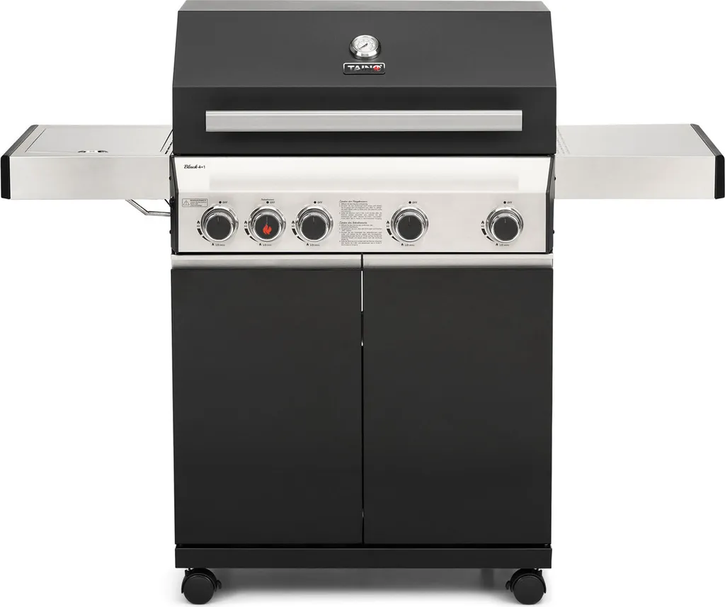 TAINO Black 4+1 Gasgrill Inkl. Zubehör Edelstahl Sear-Burner Power-Zone Keramik-Brenner BBQ Grillwagen Gusseisen Seitenkocher Piezozündung 4 TAINO Black 4+1 Gasgrill Inkl. Zubehör Edelstahl Sear-Burner Power-Zone Keramik-Brenner BBQ Grillwagen Gusseisen Seitenkocher Piezozündung – Bild 2