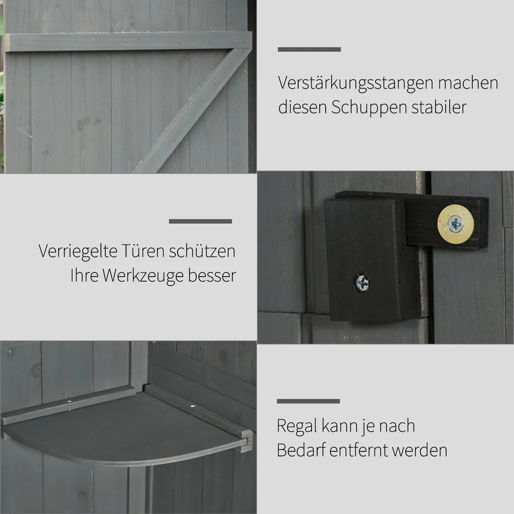 Outsunny Gartenschrank Gartenhaus Gerätehaus Geräteschuppen Mit Fachböden Asphaltdach Fenster Holz Grau+Grün 77 X 54,2 X 179 Cm 8 Outsunny Gartenschrank Gartenhaus Gerätehaus Geräteschuppen Mit Fachböden Asphaltdach Fenster Holz Grau+Grün 77 X 54,2 X 179 Cm – Bild 6