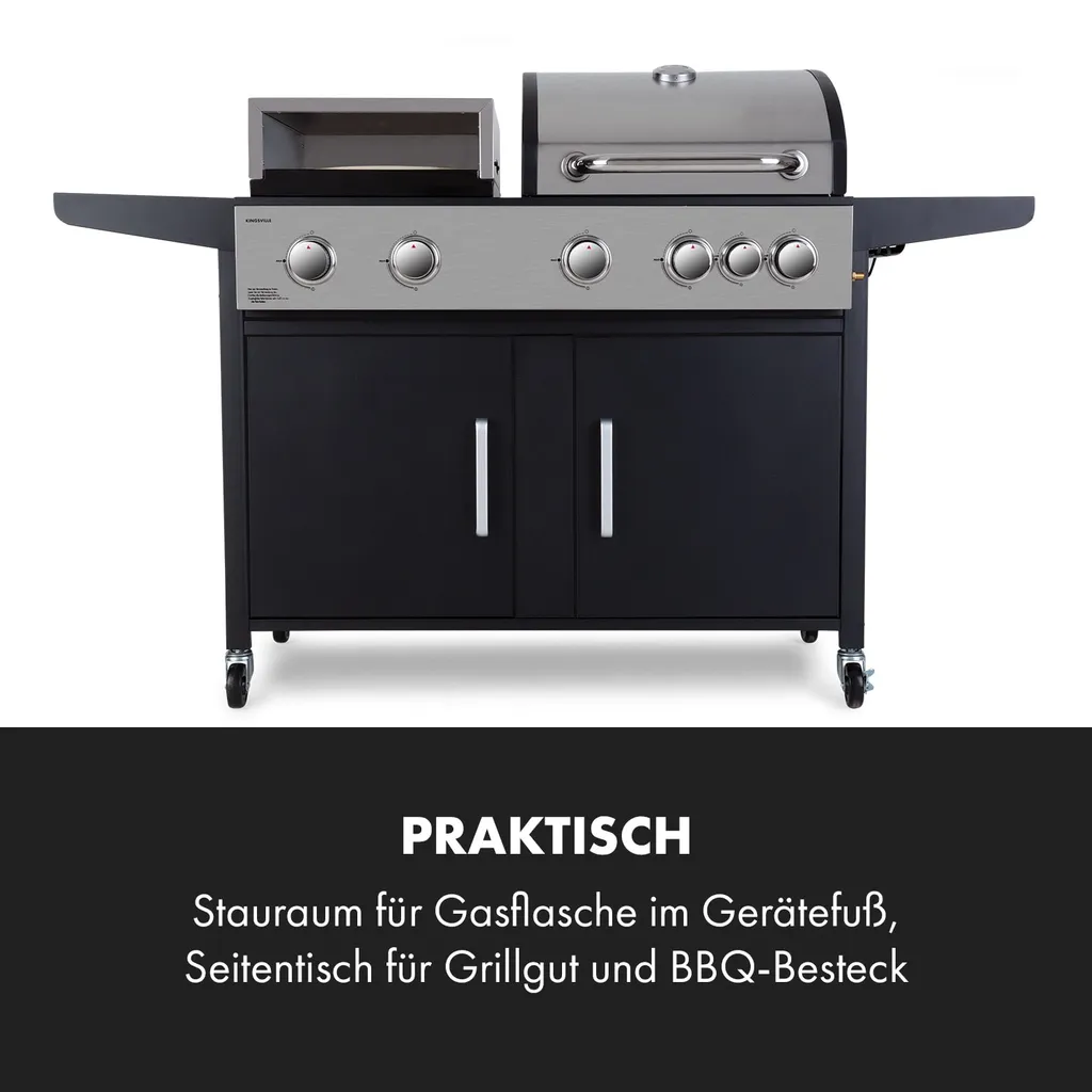 Klarstein Gasgrill Und Pizzaofen, Seitenbrenner Gasgrill Mit 6 Brenner, 20,5kW Edelstahl-Gasgrill, BBQ Gasgrill Für Balkon & Garten, Grill Für Propan, Gasgrills Mit Pizzastein & Thermometer 8 Klarstein Gasgrill Und Pizzaofen, Seitenbrenner Gasgrill Mit 6 Brenner, 20,5kW Edelstahl-Gasgrill, BBQ Gasgrill Für Balkon & Garten, Grill Für Propan, Gasgrills Mit Pizzastein & Thermometer – Bild 6